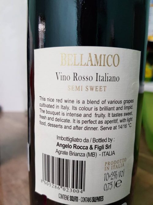 đặc điểm vang ngọt ý bellamico rosso